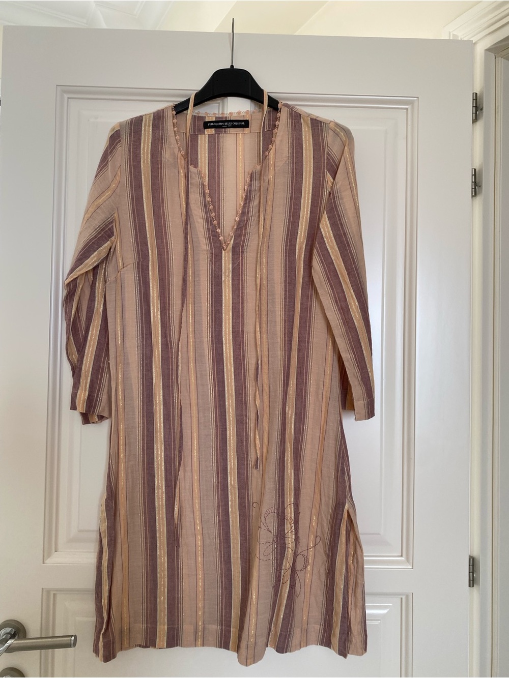 Philosophy di Alberta Ferretti Mauve and Cream Striped Midi Dress